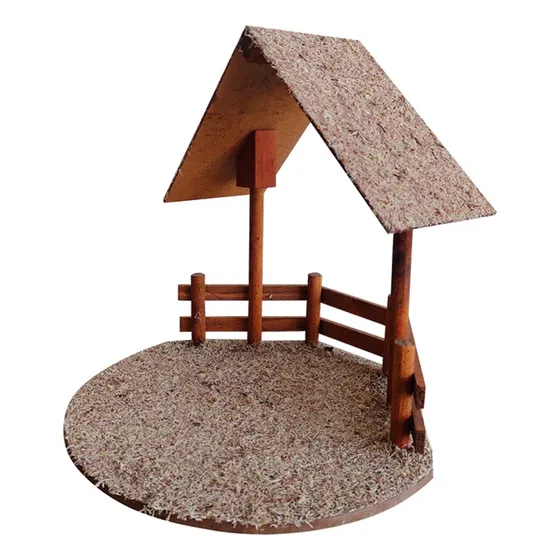 Manjedoura Casa Para Presépio Natalino 32cm Mdf Rústica