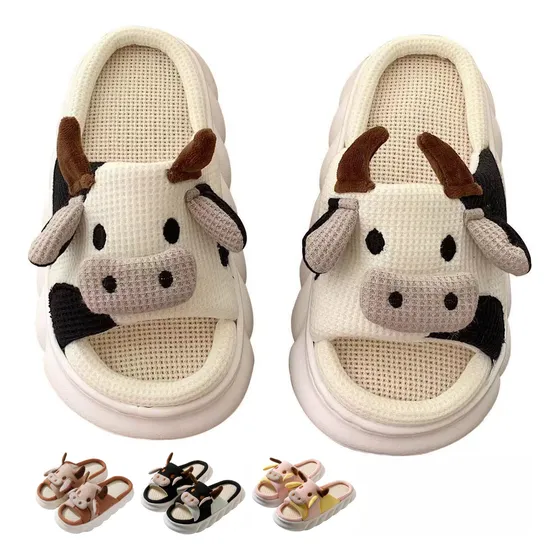Pantuflas De Vaca Para Mujer Y Hombre Suaves Cómodas Lino