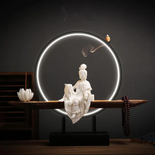 Elegante Quemador Incienso Loto Soporte Cascada Incensario
