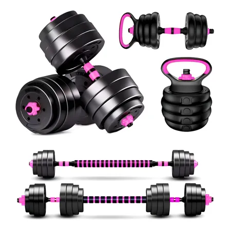 Set Mancuernas Barra Rusa Ajustables 20 Kg 4 En 1 Negro Rosa