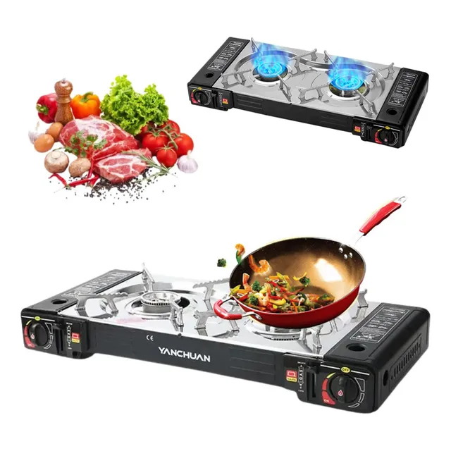 Cocina A Gas Butano Portatil 2 Hornillas 2 En 1 Camping