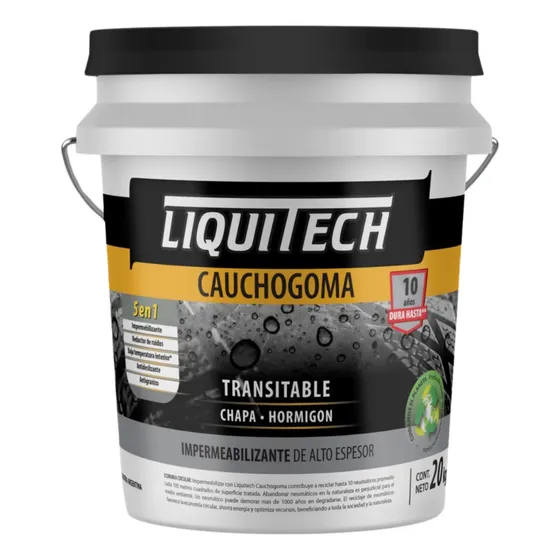 Impermeabilizante exterior Liquitech Cauchogoma para techos color blanco acabado mate 20L 20kg