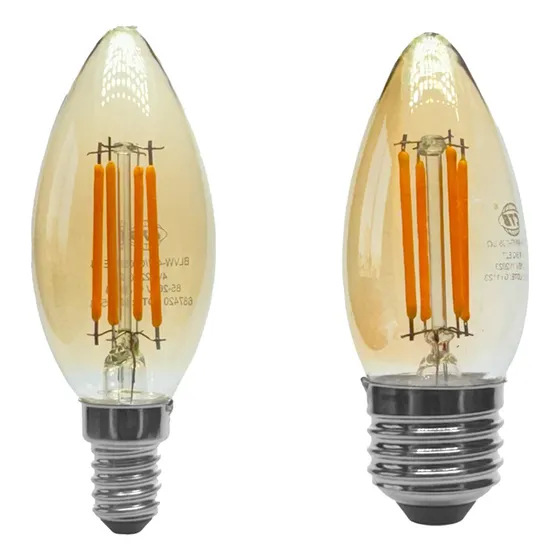 Kit 10 Lampada Vela Filamento De Led Ambar Retro Lustre C35