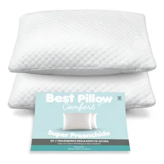 Kit 2 Travesseiros M Casa Altura Regulável 70x50cm Antialérgico Branco