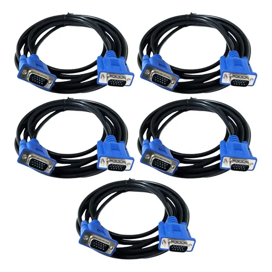 Combo 5 Cabos Vga Para Monitor Cabo Resistente Blindado