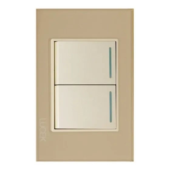 Placa Cristal Dorado Marfil, 2 Interruptores Lucek