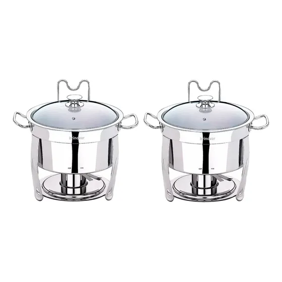 Kit 2 Rechaud Redondo Banho Maria Aço Inox 8 Litros Alcool Gel Brinovar