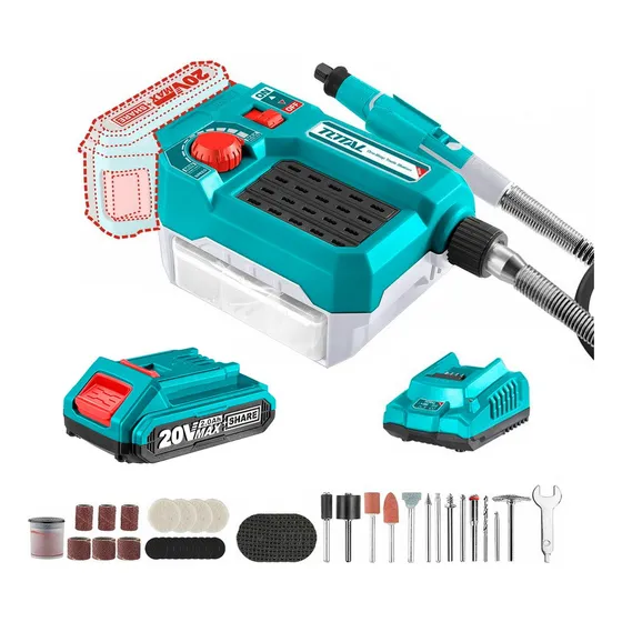 Mini Torno 20v Total, Con Batería Y Cargador + 40 Accesorios