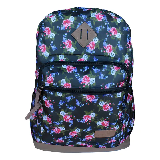 Mochila Urbana Escolar Casual Mujer Floreada 2024 Color Negro Diseño De La Tela Flores3