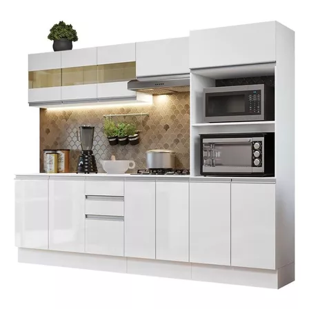 Armário De Cozinha Completa Modulada com Balcão para Cooktop 100% Mdf 250cm Madesa Smart Bb02 Cor Branco GRSM250002C9