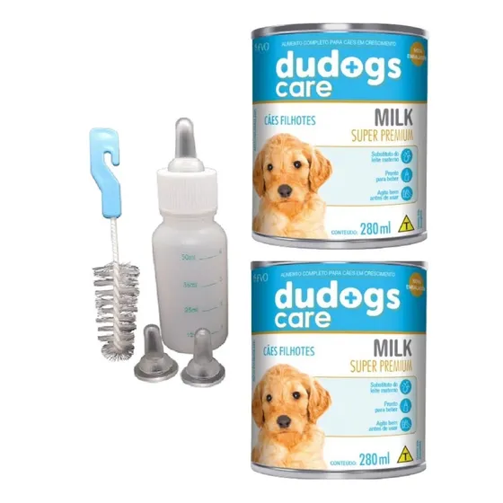 2 Alimentos Filhote Milk Bomguy Lata 280ml + Mamadeira 50 Ml