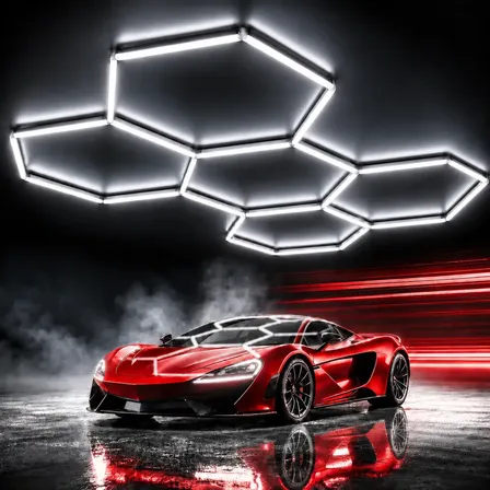 Luminaria Hexagonal Led Colmeia, Luz De Garagem 5 Células 6500k Iluminação De Teto Alta Luminosidade, Ideal Para Parede, Oficina, Barbearia, Estúdio E Estacionamento Branco S001 Tieesa