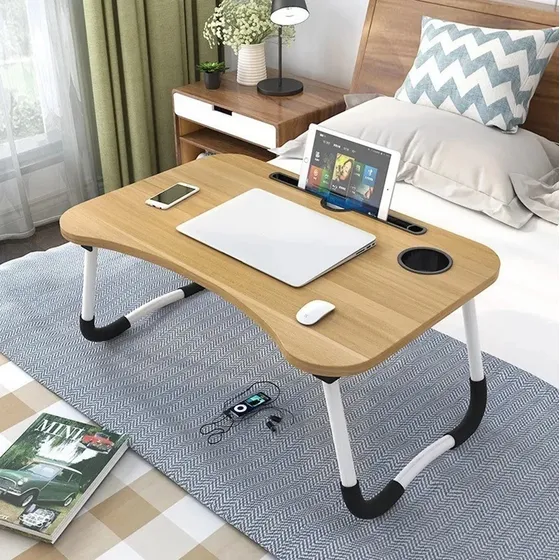 Mesa Apoio Portátil Dobrável Notebook Computador Cama Sofá Cor Marrom-claro