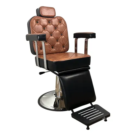 Poltrona Cadeira De Barbeiro Reclinável Palmera Luxo Cabele Preto It / Caramelo Reclinável Redonda