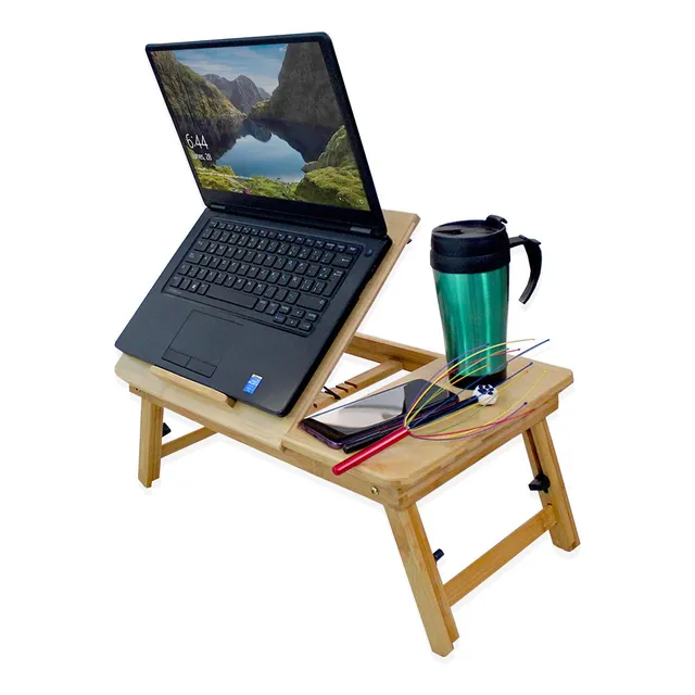 Mesa De Bambú  Para Laptop Altura E Inclinación Ajustables 