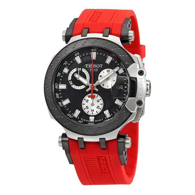 Reloj Tissot T Race Moto Gp T1154172705100 rojo con bisel, color negro, color de fondo negro