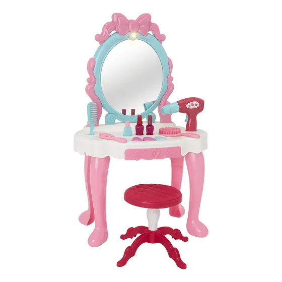 Tocador Infantil De Juguete Con Espejo Luces Taburete Y Accesorios Set De Belleza Para Niñas Juego Didáctico Creativo Con Secador Peine Pinturitas Ideal Regalo Estilo Princesa