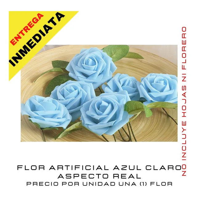 Rosa Artificial Aspecto Real Azul Celeste Flor Boda Ramo Diy