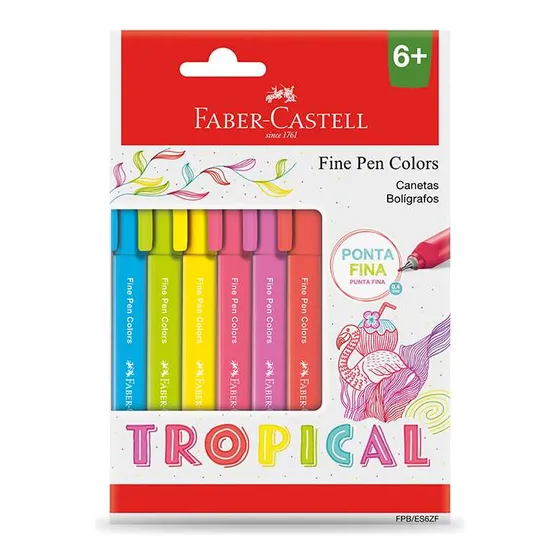 Caneta Fine Pen Color 0.4mm Faber Castell 6 Cores Tropical