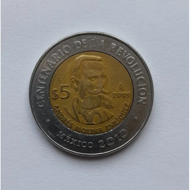 Moneda 5 Pesos Andres Molina Enriquez Centenario Revolución 