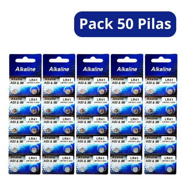 Pila Ag3 Alkalina Pack 50 Unids Lr41 Lr192 L736f 392 Bateria