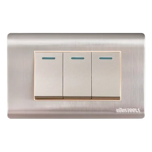 Interruptor Triple Sec 220v Acero Inoxidable 16a Hogar Pared