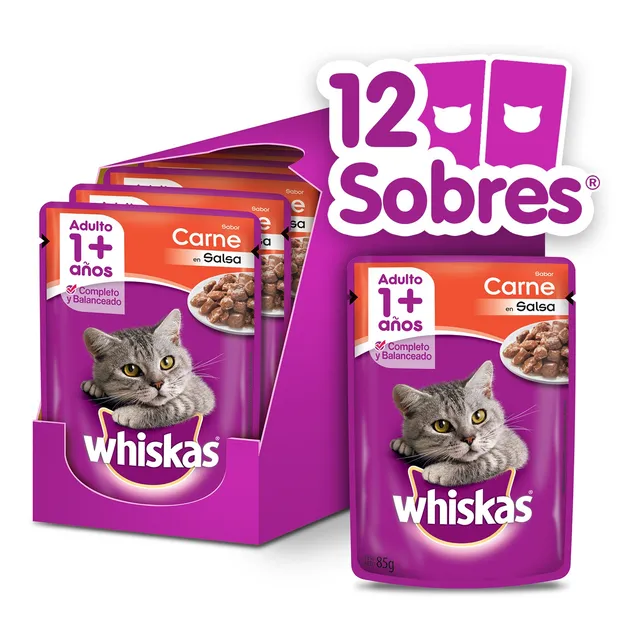 Whiskas Alimento Húmedo En Sobre Gato Carne Salsa 12 Un