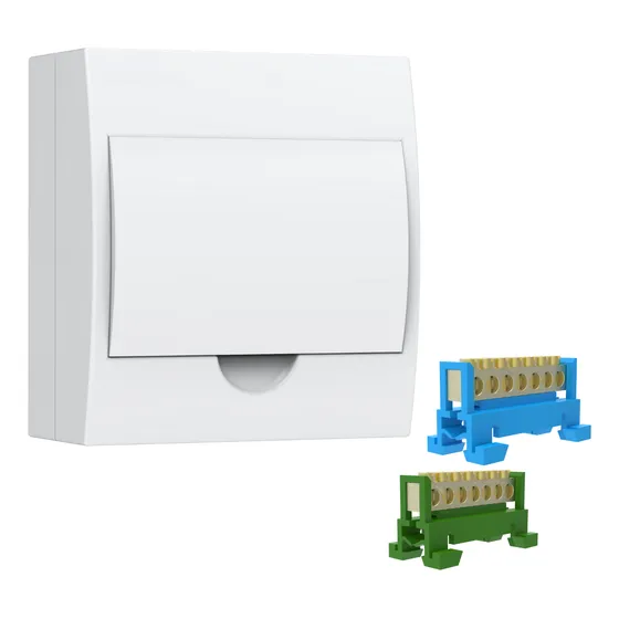 Kit Quadro P/6 Disjuntor + Borneira 7 Polos Neutro + Terra