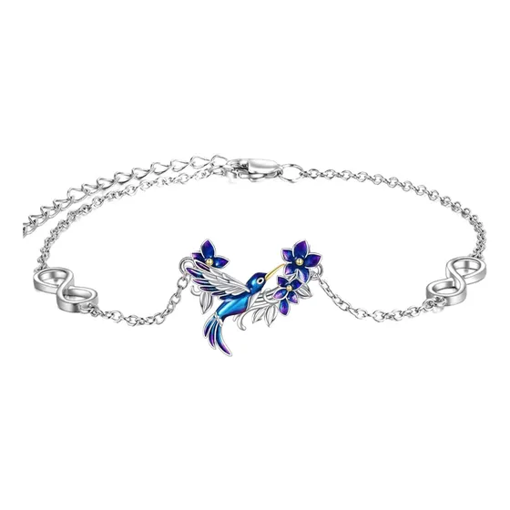 Pulsera Plata Ley 925 Colibrí Multicolor Mujer Joya Regalo