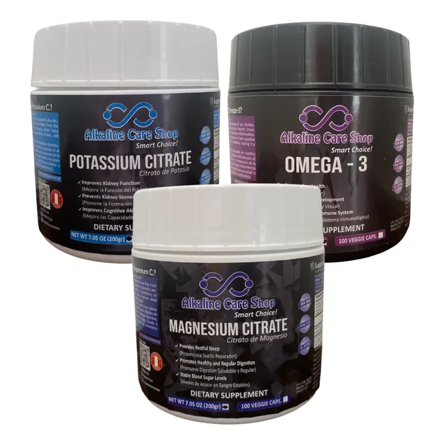 Citrato De Potasio, Magnesio Y  Omega3 - 600 Gr Pack 3 Polvo Natural