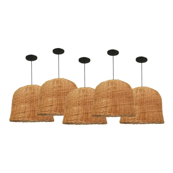 Pantalla De Mimbre 40x30cm- Set X5 Lamparas Colgantes