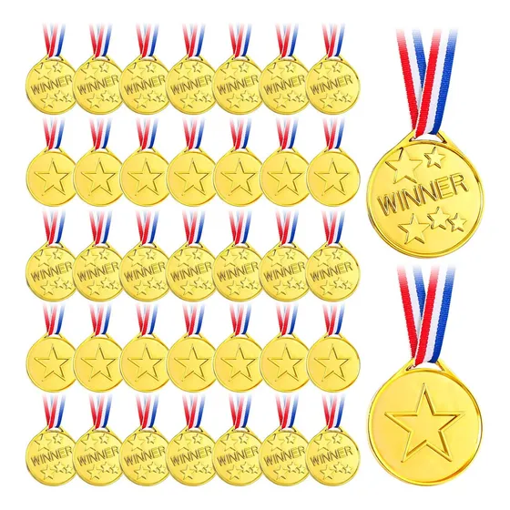 100 Paquetes De Medallas Ganadoras De Plástico Dorado Para Niños