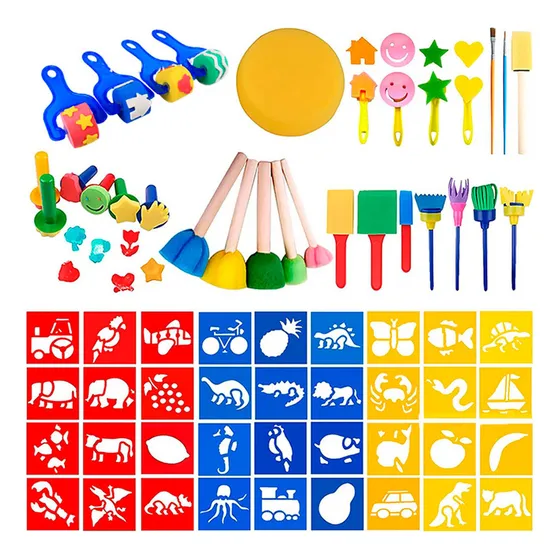 Set Arte Sellos 66 Pcs + Esponja + Pinceles P/niños El Rey