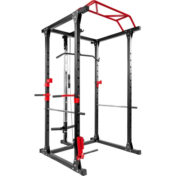 Power Rack Centurfit Multifuncional Tren Superior 9 Rutinas Estructura Negro Tapizado Negro