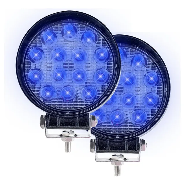 Kit 2 Farol Led Azul 14 Led 48w Trilha Pulverizador Agricola