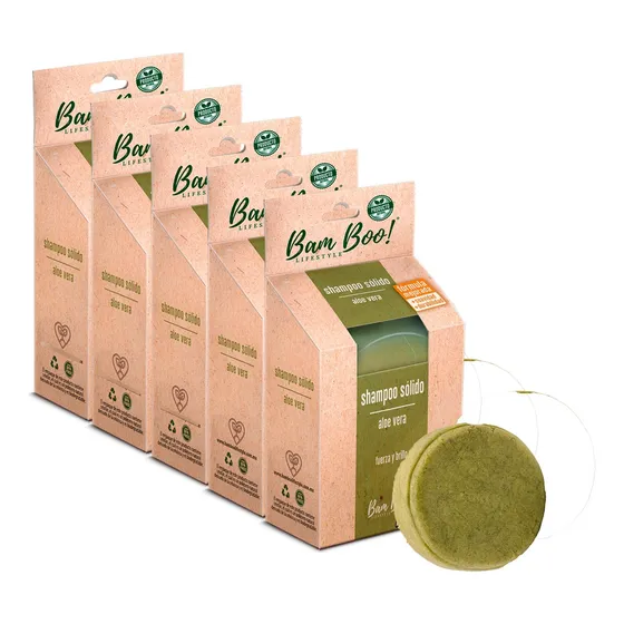 5 Pack Shampoo Sólido Artesanal Aloe Vera 80 Gr Bam Boo!