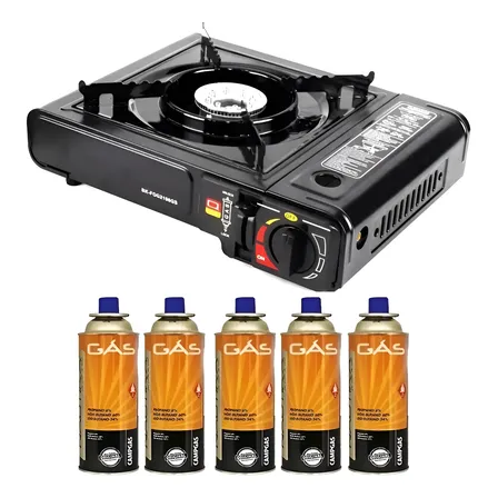 Fogão Fogareiro Portátil Acampamento Camping + Brindes Preto