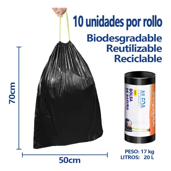 Bolsa De Basura Con Cordón Pequeña 50x70 Cms - Cierre Fácil