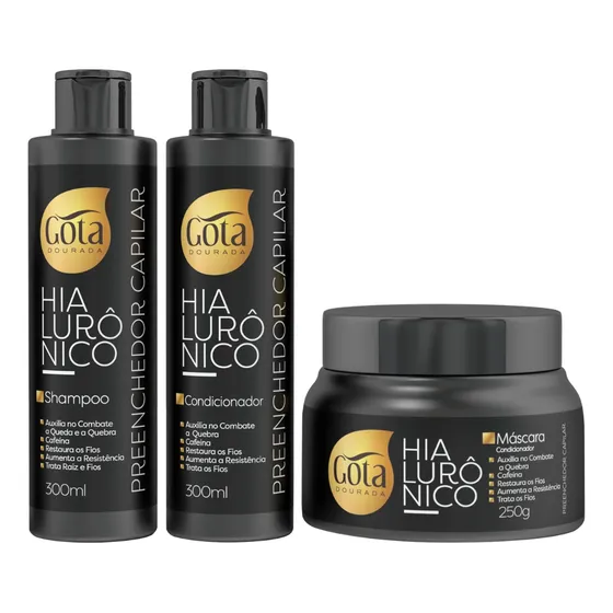 Kit Gota Hialurônico Shampoo Condicionador Máscara Capilar