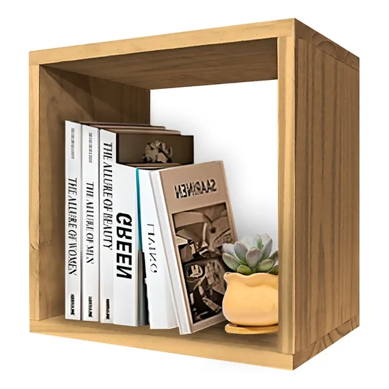 Cubo Estante Madera Organizador Moderno Flotante 30x30x20 Color Roble