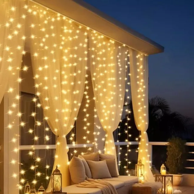 Cortina 3x3m Pisca Pisca 300 Leds Bivolt Decoração De Natal Branco Quente Bivolt