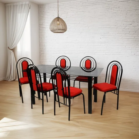 Combo Cocina Comedor Mesa Vidrio 160-80 + 6 Sillas Florida