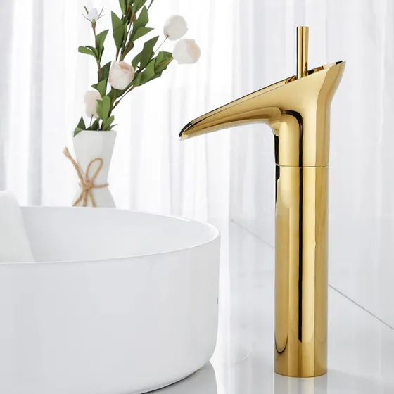 Grifo Baño Cascada Mezclador Lavabo Oro Caliente Frio Laton