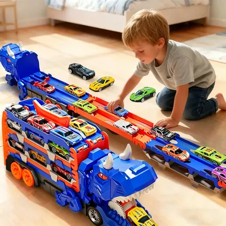 Caminhão Engolir Dinossauro Transformável Brinquedo Con 6car Caminhão De Engolir Dinossauro Transformável Brinquedo Azul