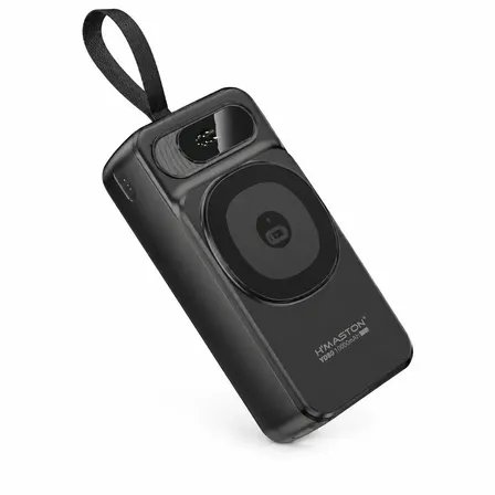 Power Bank Magnético H'maston YD80 de 30.000mAh para Carregamento Rápido Sem Fio e Cabos Integrados