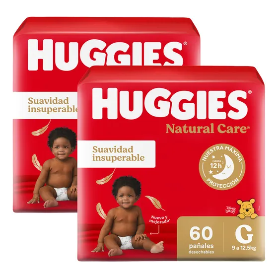 Pañales Premium Huggies Natural Care Más Suave Pack X2 Un