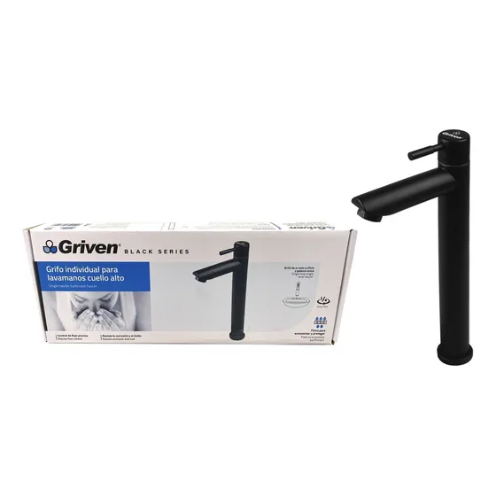 Llave Lavamano Alta Sobreponer Negra Griven
