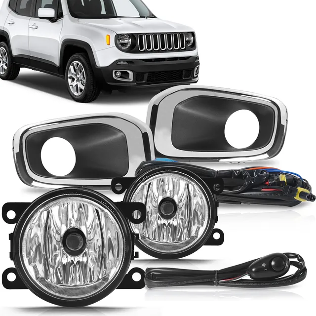 Kit Farol Milha Neblina Renegade C/ Moldura Cromada