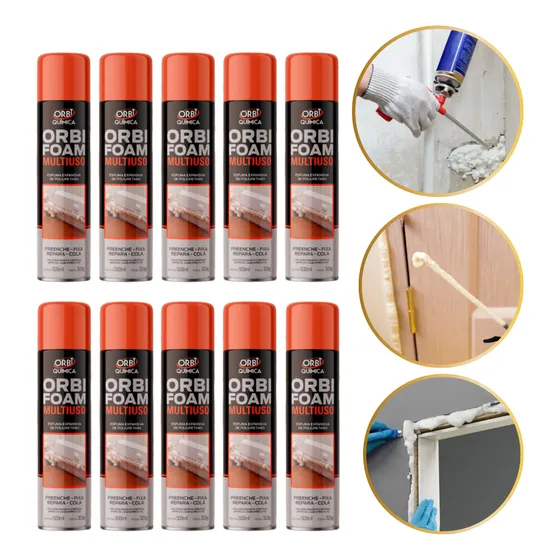 Kit 10 Espuma Expansiva Multiuso Orbifoam 320g/500ml Vedação