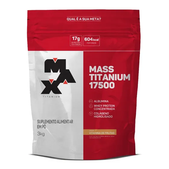 Hipercalórico Mass Titanium 17500 3kg - Max Titanium Sabor Vitamina de frutas